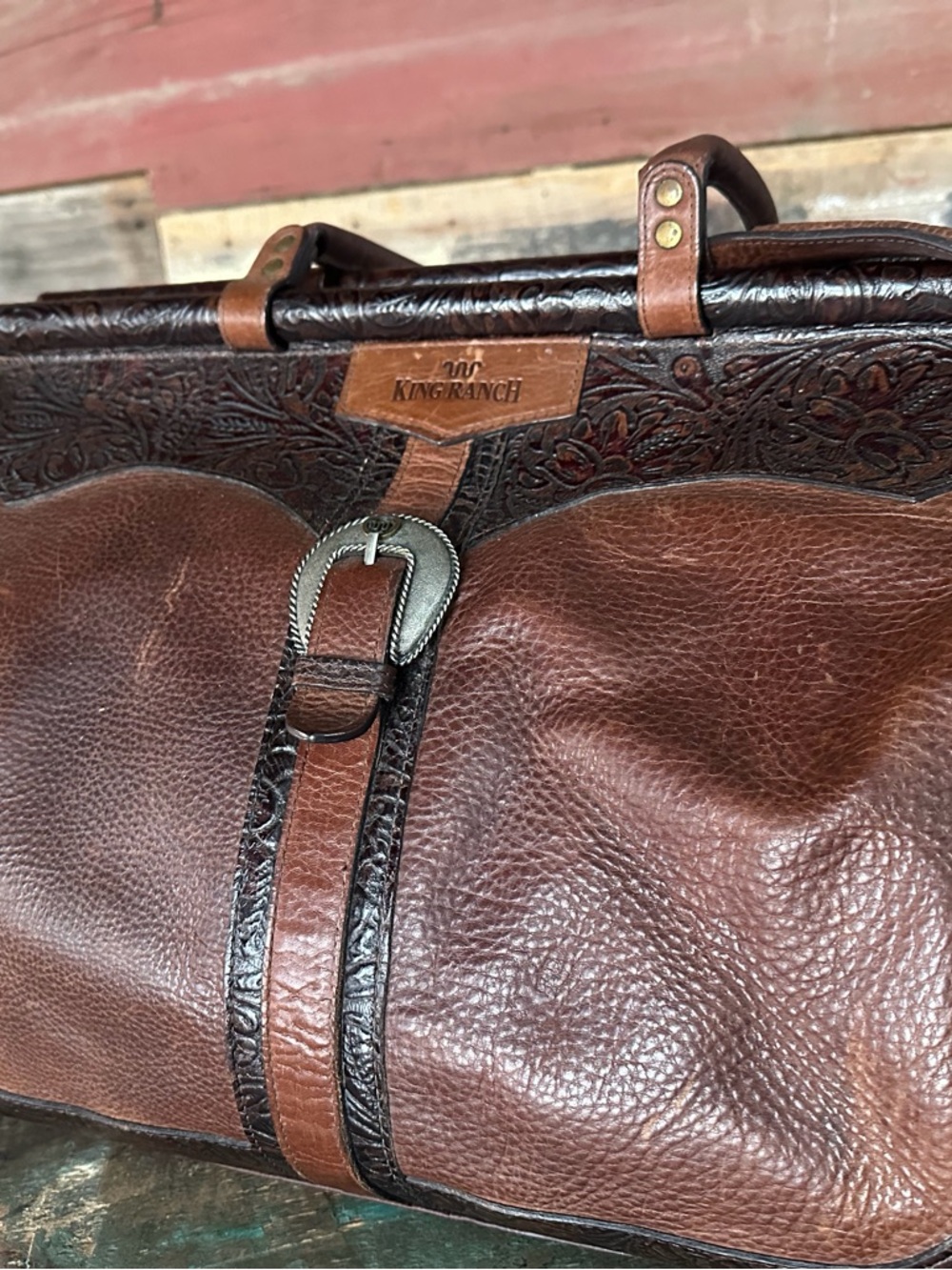 King Ranch Brown Hand Tooled Leather Bag – Distressed Brown Travel Weekender